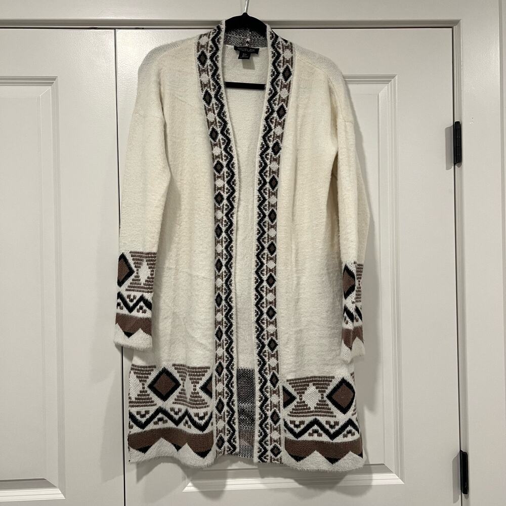 Rachel Zoe Women's Cardigan in‎ Cream Brown Black Pattern Super Soft Size Small
